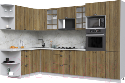 Готовая кухня Интерлиния Берес 1.68x3.2 ВТ левая (дуб вотан/дуб вотан/серый каспий)