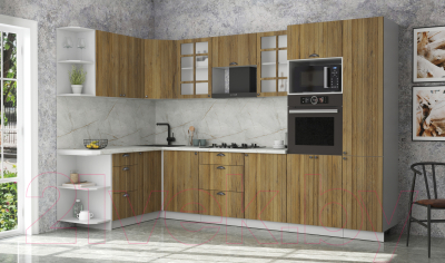 Готовая кухня Интерлиния Берес 1.68x3.2 ВТ левая (дуб вотан/дуб вотан/серый каспий)