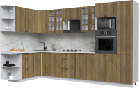 Готовая кухня Интерлиния Берес 1.68x3.4 ВТ левая (дуб вотан/дуб вотан/серый каспий) - 