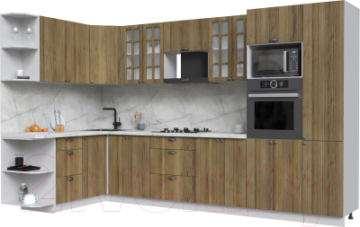 Готовая кухня Интерлиния Берес 1.68x3.4 ВТ левая (дуб вотан/дуб вотан/серый каспий)