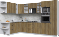Готовая кухня Интерлиния Берес 1.88x3.2 ВТ левая (дуб вотан/дуб вотан/серый каспий) - 