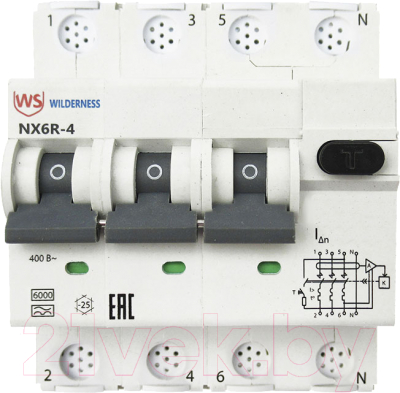 Дифференциальный автомат Wilderness NX6R 3P+N C10 30mA A 6kA / NX6R-4-010C-030A