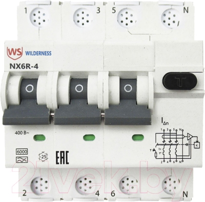Дифференциальный автомат Wilderness NX6R 3P+N C10 30mA AC 6kA / NX6R-4-010C-030AC