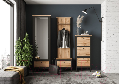 Шкаф Black Red White Loft SZF1W1S/60 (дуб вотан/черный)