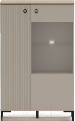 Шкаф с витриной Black Red White Domenica REG1D1W/140 с подсветкой (глиняный серый/дуб сильвержек ореховый)