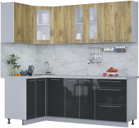 Готовая кухня Интерлиния Мила Пластик 1.2x2.2 (дуб эпоксид/антрацит/серый каспий) - 