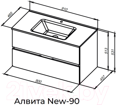 Тумба под умывальник Aquanet Алвита New 90 / 334187 (дуб веллингтон табак)