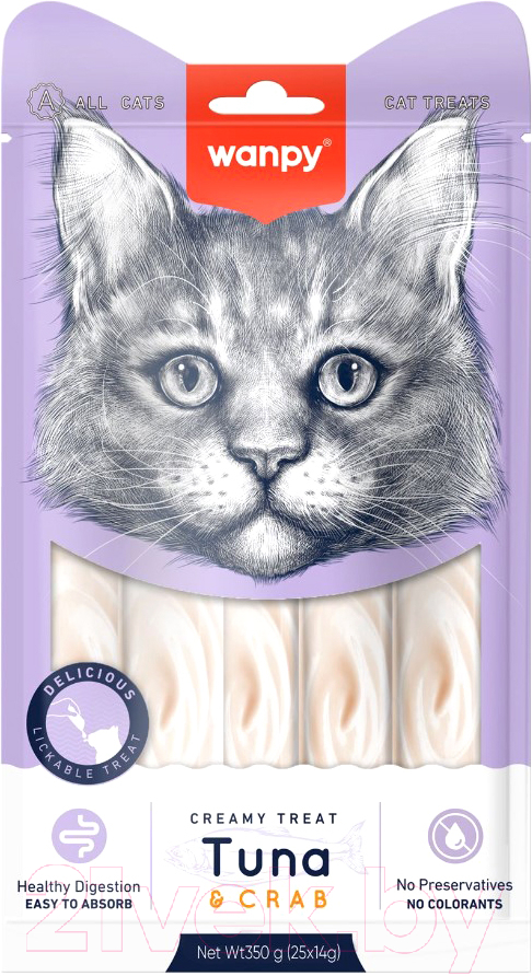 Лакомство для кошек Wanpy Cat Нежное пюре из тунца и краба (25x14г)