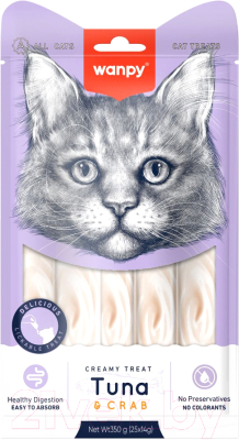 Изображение товара Лакомство для кошек Wanpy Cat Нежное пюре из тунца и краба (25x14г)