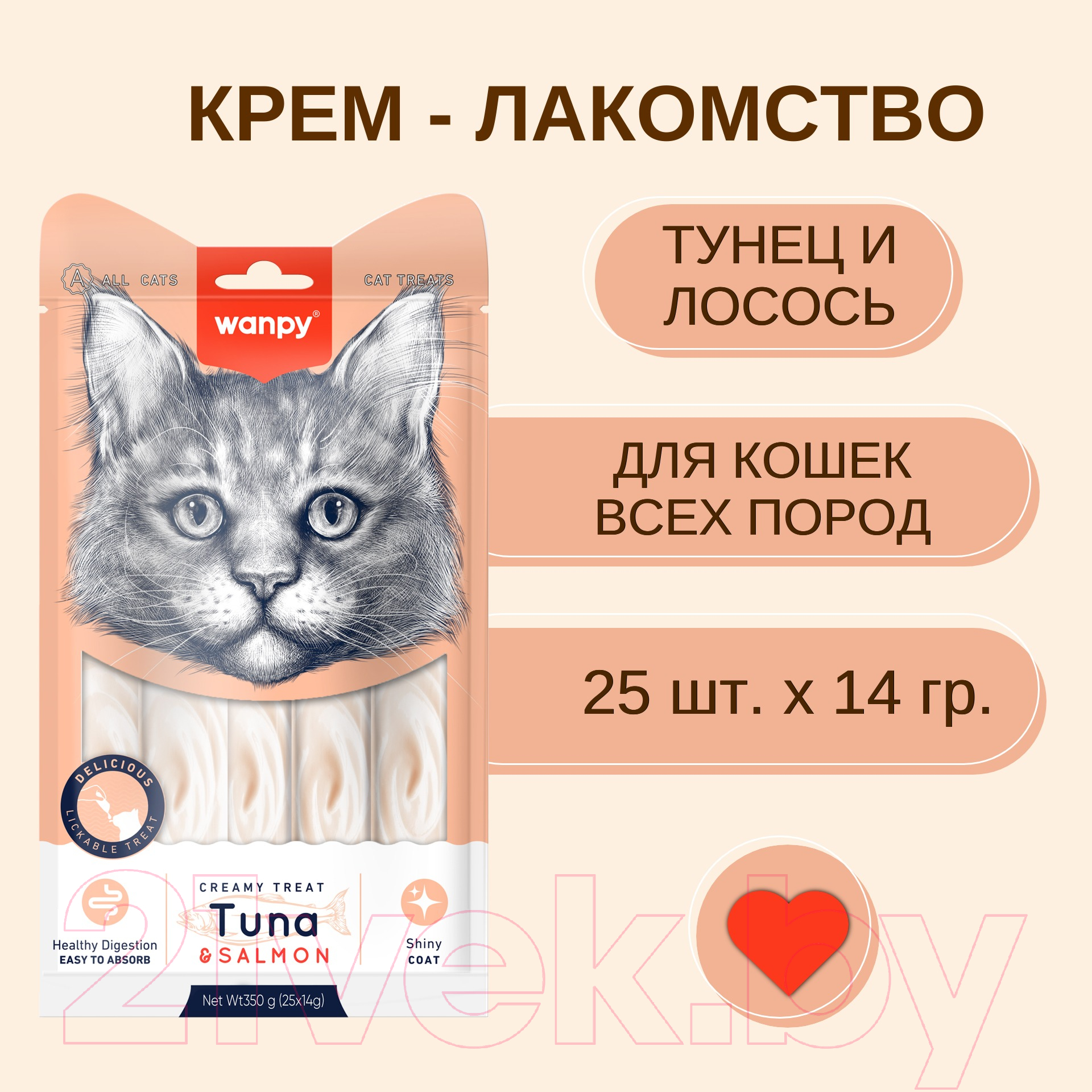 Лакомство для кошек Wanpy Cat Нежное пюре из тунца и лосося (25x14г) — фото 3