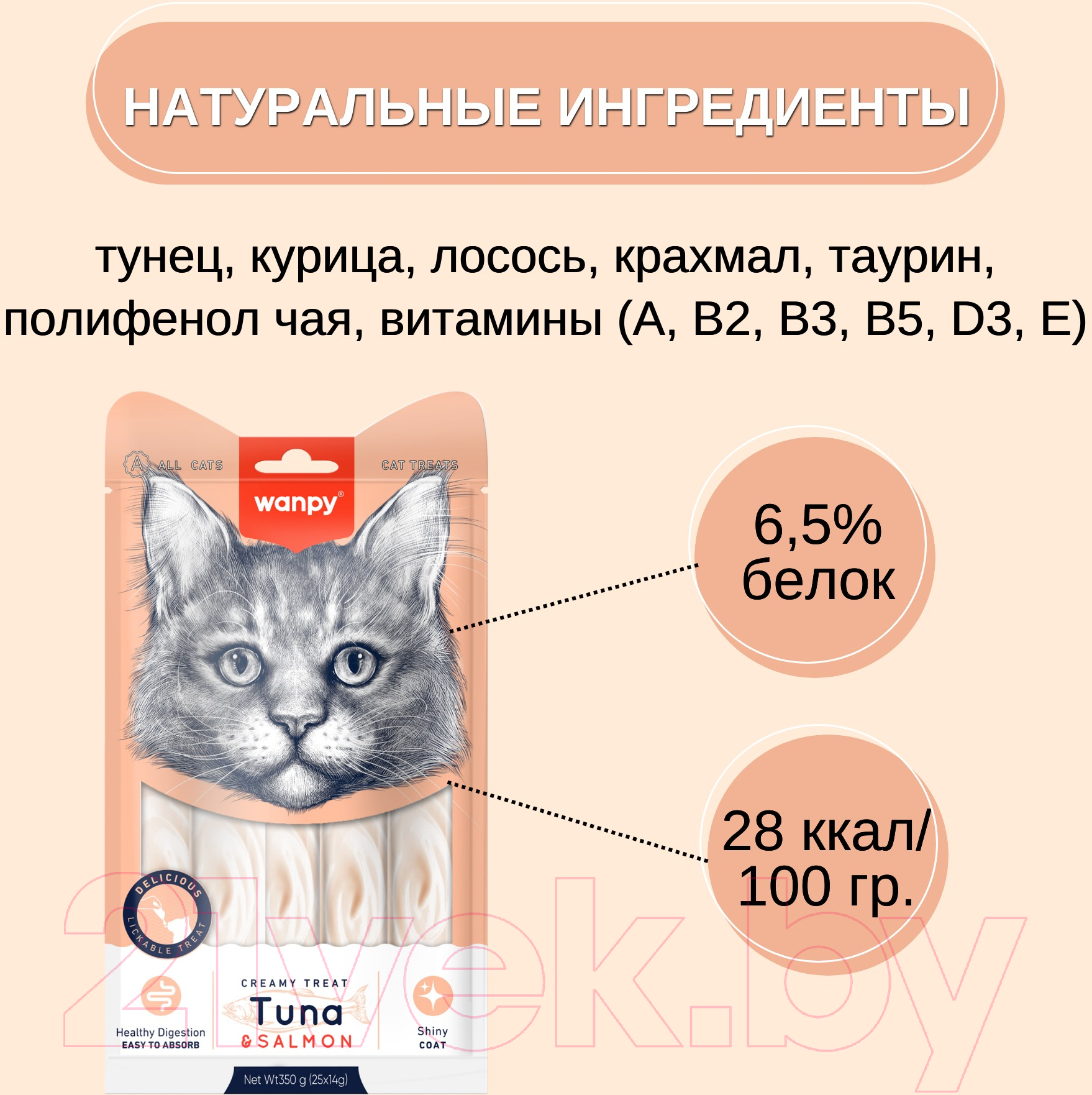 Лакомство для кошек Wanpy Cat Нежное пюре из тунца и лосося (25x14г) — фото 4