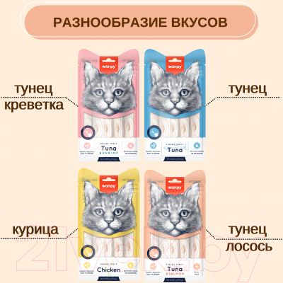 Лакомство для кошек Wanpy Cat Нежное пюре из тунца и лосося (25x14г)