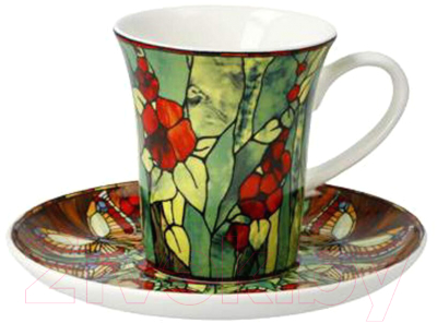 Кружка с блюдцем Goebel Artis Orbis Louis Comfort Tiffany Бабочки / 67-003-09-1
