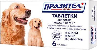 Таблетки от глистов Празител Плюс для собак от 20кг (6шт) - 