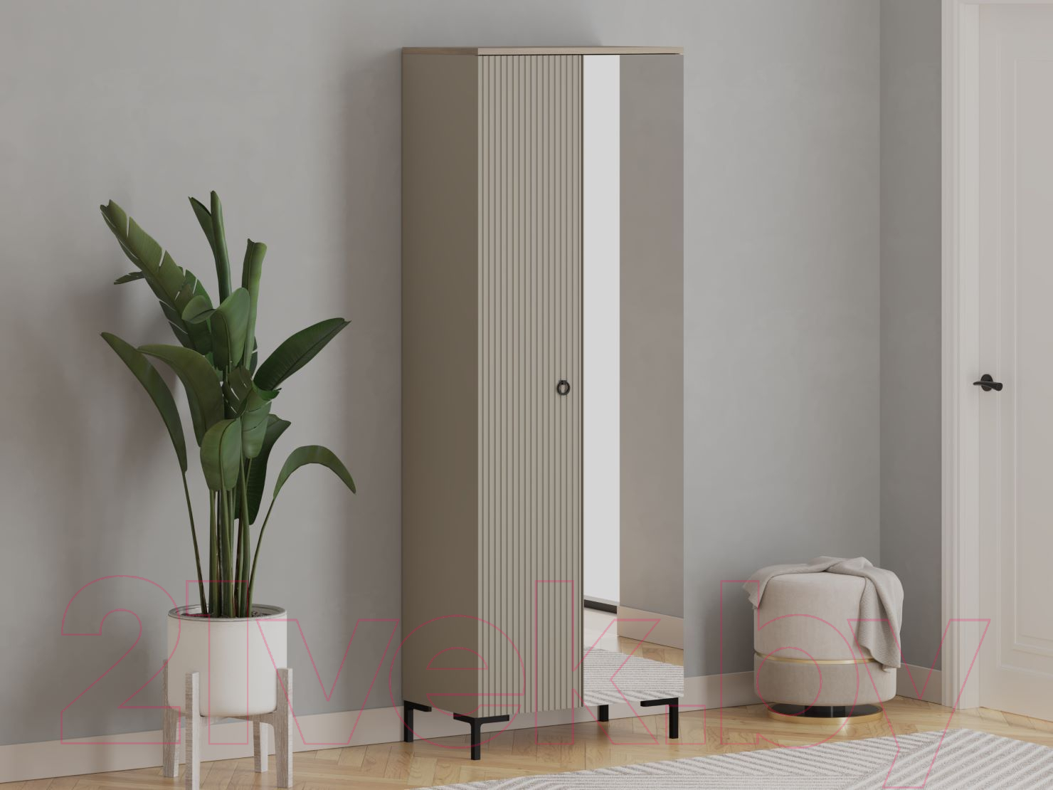 Шкаф Black Red White Domenica SZF1D1L (глиняный серый/дуб сильвержек ореховый) — фото 6