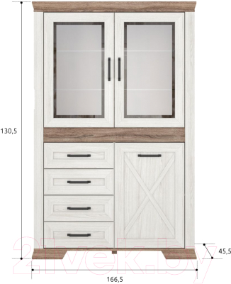 Шкаф с витриной Black Red White Marselle REG2W1D4S (ясень снежный/дуб сонома темный)