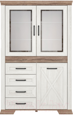 Шкаф с витриной Black Red White Marselle REG2W1D4S (ясень снежный/дуб сонома темный)
