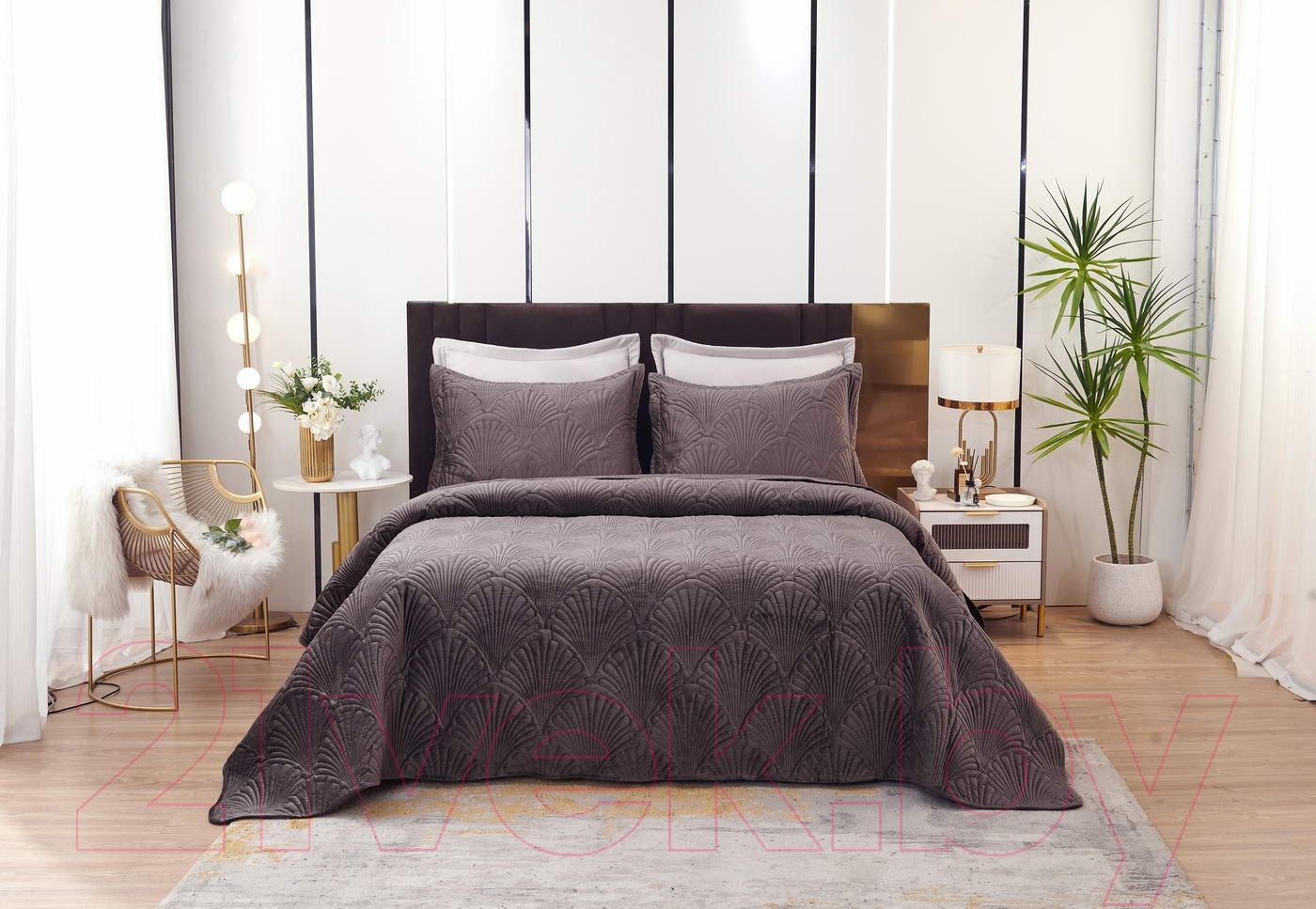 Набор текстиля для спальни Sofi de Marko Ариэль 240x260 / Пок-Ари-240x260м (мокко)