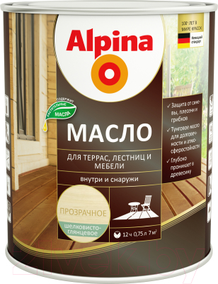 Масло для древесины Alpina Для террас, лестниц и мебели шелковисто-глянцевое (750мл)
