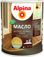 Масло для древесины Alpina Для террас, лестниц и мебели шелковисто-глянцевое (2.5л, орех макадамия) - 