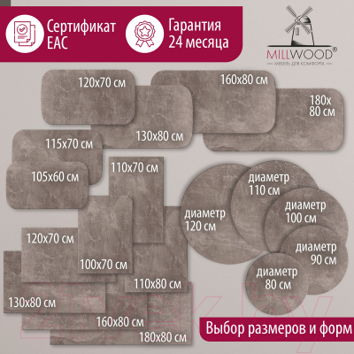 Столешница для стола Millwood ПФ 115x70x1.8 (бетон)