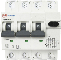 Дифференциальный автомат Wilderness NX6R 3P+N C63 100mA AC 6kA / NX6R-4-063C-100AC - 
