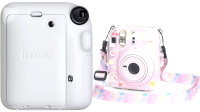 Фотоаппарат с мгновенной печатью Fujifilm Instax Mini 12 белый + чехол Sundays с ремнем розовый - 