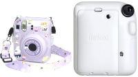 Фотоаппарат с мгновенной печатью Fujifilm Instax Mini 12 белый + чехол Sundays с ремнем пурпурный - 