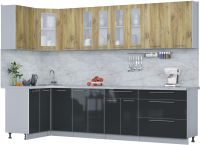 Готовая кухня Интерлиния Мила Пластик 1.2x3.0 (дуб эпоксид/антрацит/серый каспий) - 