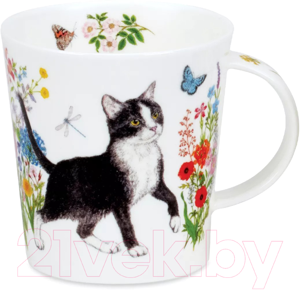 Кружка Dunoon Черно-белый кот и цветы Ломонд DNN78586845