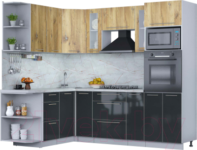Готовая кухня Интерлиния Мила Пластик 1.68x2.4 левая (дуб эпоксид/антрацит/серый каспий)