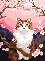 Картина по номерам ArtCity Кошка в сакуре / KT707 - 