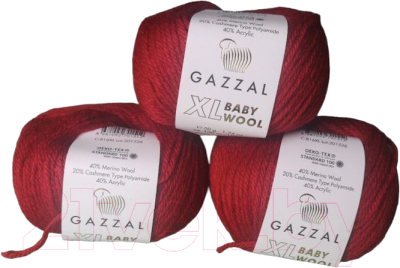 Набор пряжи для вязания Gazzal Baby Wool XL 816 (3 мотка, темно-красный)
