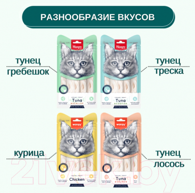 Изображение товара Лакомство для кошек Wanpy Cat Нежное пюре из тунца и гребешка (5x14г)