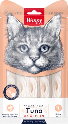 Лакомство для кошек Wanpy Cat Нежное пюре из тунца и лосося (5x14г) - 
