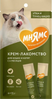 Лакомство для кошек Мнямс Крем-лакомство с уткой и тунцом Кацуо / 540713 (4x15г) - 