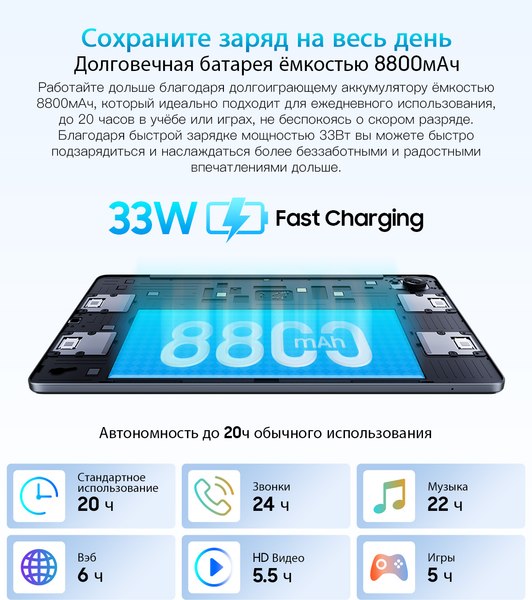Планшет Blackview Mega 1 12GB/256GB / MEGA 1_MG12 (лунный серый)