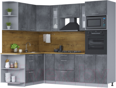 Готовая кухня Интерлиния Мила 1.68x2.4 левая (бетон портленд/бетон портленд/дуб бунратти)