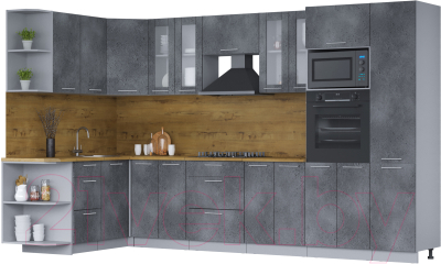 Готовая кухня Интерлиния Мила 1.68x3.4 левая (бетон портленд/бетон портленд/дуб бунратти)
