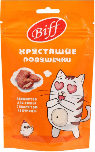 Лакомство для кошек TiTBiT Biff Хрустящие подушечки с паштетом из курицы / 26663 (60г)