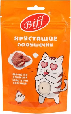 Лакомство для кошек TiTBiT Biff Хрустящие подушечки с паштетом из курицы / 26663 (60г)