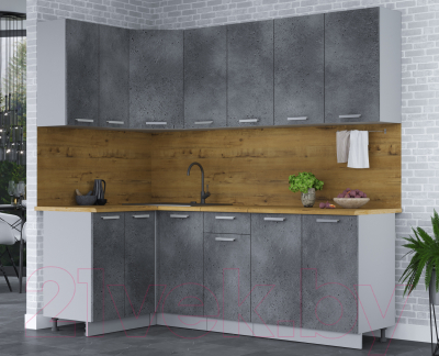 Готовая кухня Интерлиния Мила Лайт 1.2x2.2 (бетон портленд/бетон портленд/дуб бунратти)