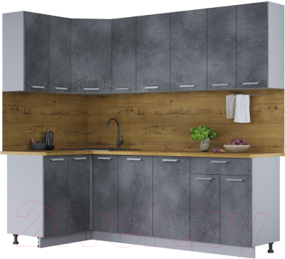 Готовая кухня Интерлиния Мила Лайт 1.2x2.3 (бетон портленд/бетон портленд/дуб бунратти)