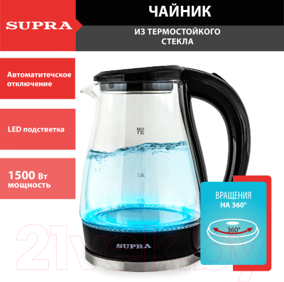 Изображение товара Электрочайник Supra KES-1855G (черный/прозрачный)