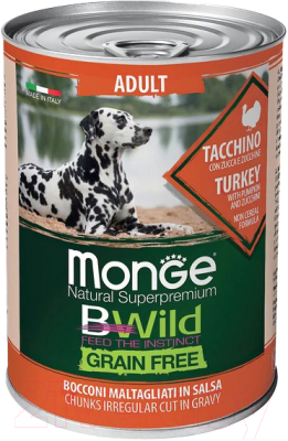 Влажный корм для собак Monge BWild Grain Free с индейкой, тыквой и кабачками (400г)