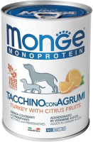 Влажный корм для собак Monge Dog Natural Monoprotein Fruits индейка с рисом и цитрусовыми (400г) - 