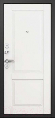 Входная дверь Mastino F4 Family Eco PP черный муар металлик/E-1 авокадо/белый софт (86x205, левая)