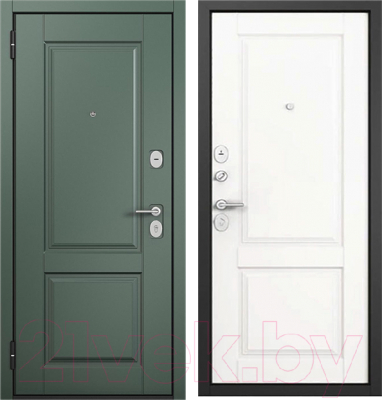 Входная дверь Mastino F4 Family Eco PP черный муар металлик/E-1 авокадо/белый софт (86x205, левая)