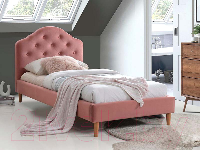 Односпальная кровать Signal Chloe Velvet 90x200 (Bluvel 52 античный розовый/дуб)