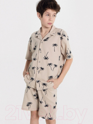 Рубашка детская Mark Formelle 113445 (р.122-60, пальмы на тепло-сером)
